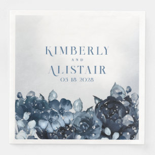 Dusty Navy Blue Peony Wedding Paper Dinner Napkins