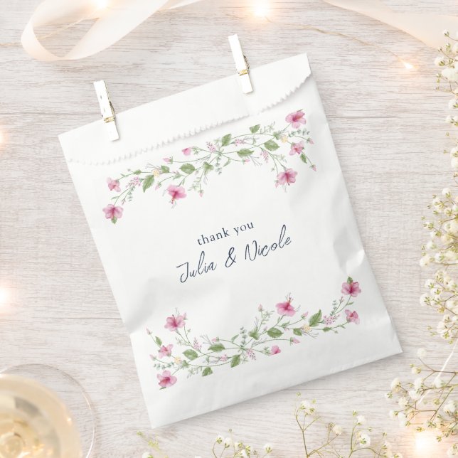 Dusty Navy Blue Pink Hibiscus Bloom Wedding Shower Favor Bag (Clipped)