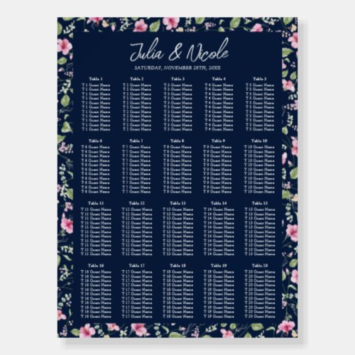 Dusty Navy Blue Pink Hibiscus Bloom Wedding Shower Foam Board