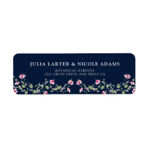 Dusty Navy Blue Pink Hibiscus Bloom Wedding Shower Label