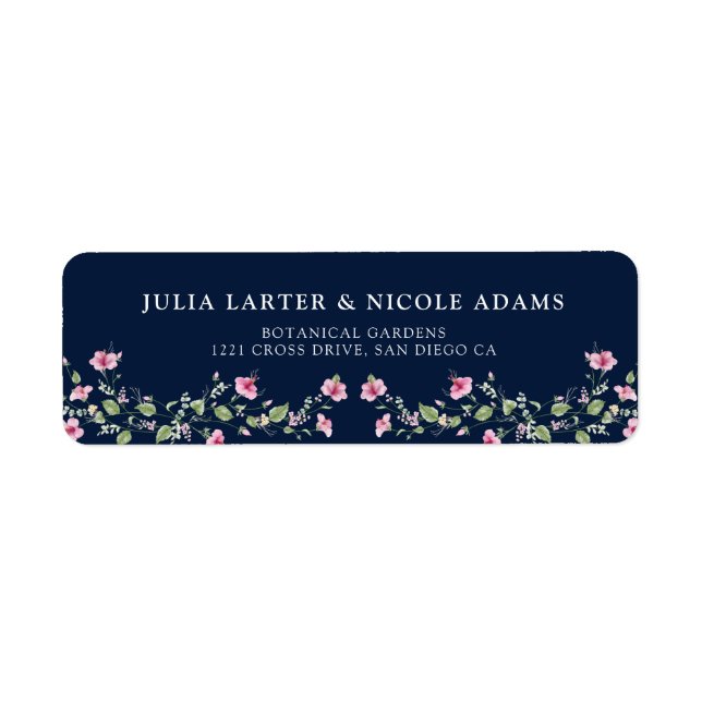 Dusty Navy Blue Pink Hibiscus Bloom Wedding Shower Label (Front)