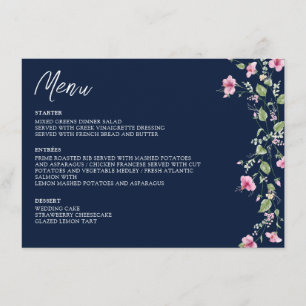 Dusty Navy Blue Pink Hibiscus Bloom Wedding Shower Menu
