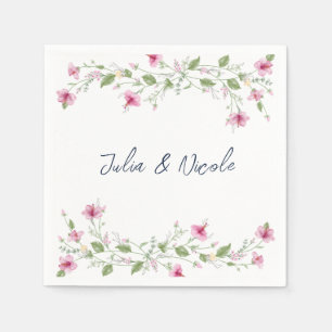 Dusty Navy Blue Pink Hibiscus Bloom Wedding Shower Napkins