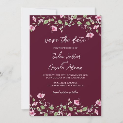 Dusty Navy Blue Pink Hibiscus Bloom Wedding Shower Save The Date