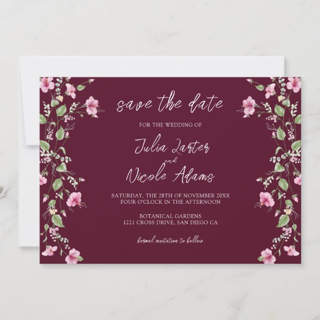 Dusty Navy Blue Pink Hibiscus Bloom Wedding Shower Save The Date (Front)