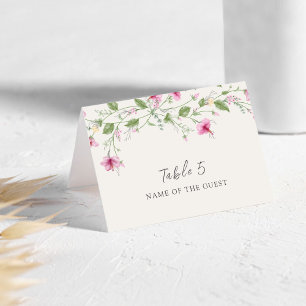 Dusty Navy Blue Pink Hibiscus Wedding Place Card