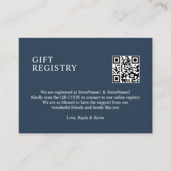Dusty Navy Blue Qr Code Gift Registry Enclosure Card by UniqueWeddingShop at Zazzle