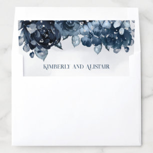 Dusty Navy Blue Silver Wedding Envelope Liner