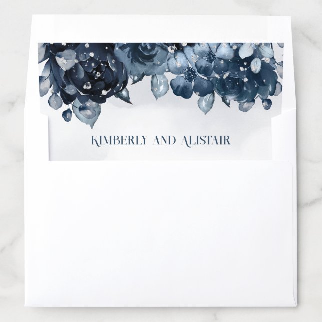 Dusty Navy Blue Silver Wedding Envelope Liner (In Envelope)