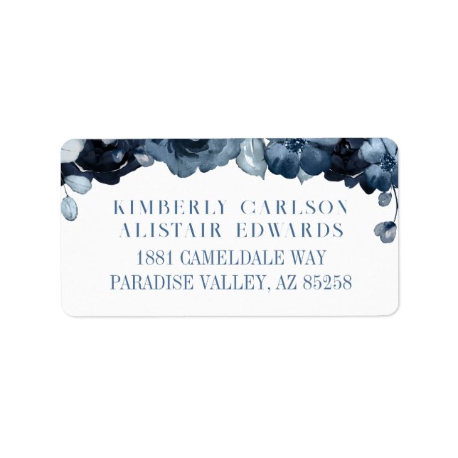 Dusty Navy Blue Silver Wedding Mailing Label (Front)