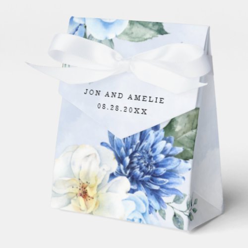 Dusty Navy Blue Watercolor Floral Wedding Favor Boxes