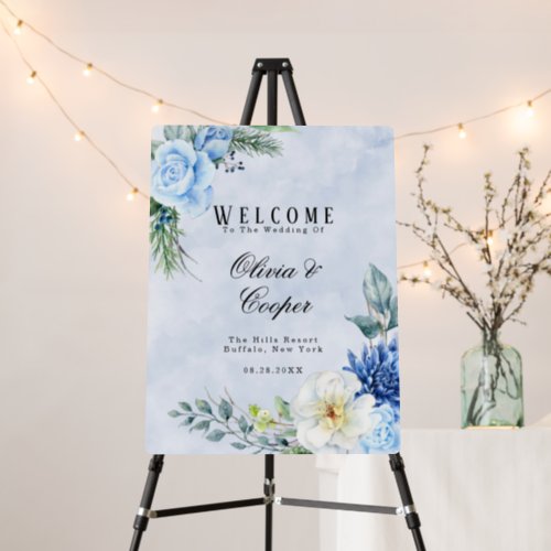 Dusty Navy Blue Watercolor Floral Wedding Foam Board