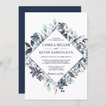 Dusty Navy Blue Watercolor Floral Wedding