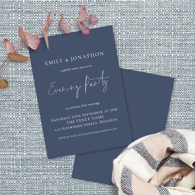 Dusty Navy Blue Wedding Evening Party Invitation (Creator Uploaded)
