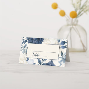 Dusty navy blue & white floral watercolor wedding place card