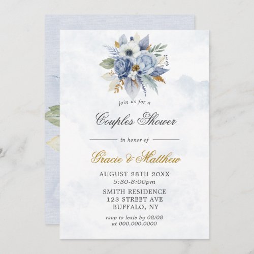 Dusty Navy Gold Peony Chic Couples Shower Invites