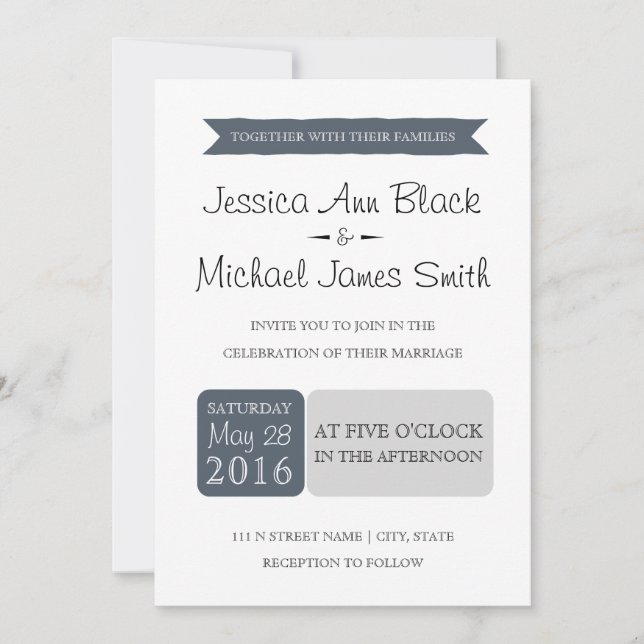 Dusty Navy & Gray | Wedding Invite (Front)