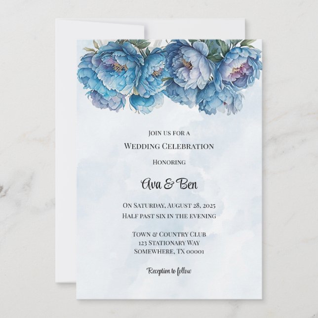 Dusty Navy Paint Peony Wedding Celebration  Invitation (Front)
