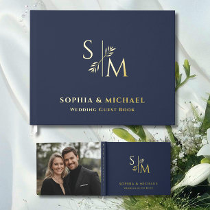 Dusty Navy Wedding Guest Books Foil Guestbook