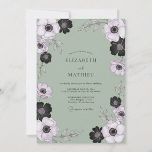 Dusty Olive Anemone Wedding Invitation
