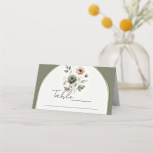 Dusty Olive Pink & Gold Watercolor Floral Wedding Place Card