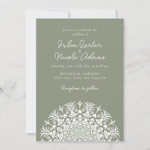 Dusty Olive Sage Abstract Mandala Wedding Invitation