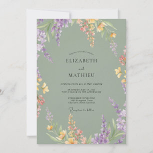 Dusty Olive Wildflower Wedding Invitation