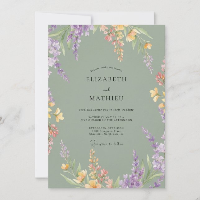 Dusty Olive Wildflower Wedding Invitation (Front)