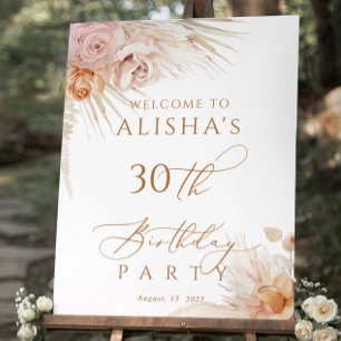 Dusty Orange Boho birthday Sign Rust Orange pampas