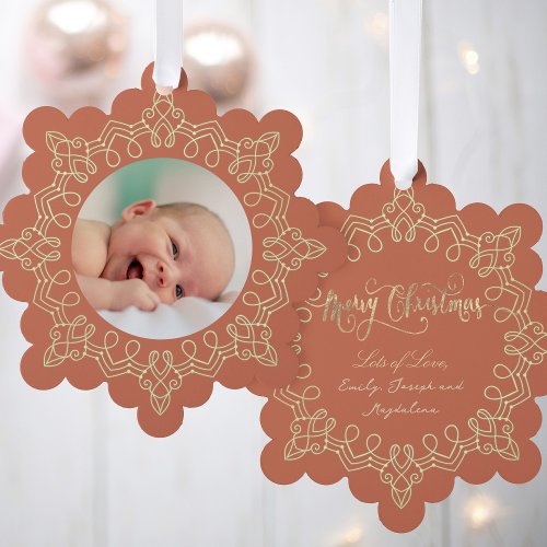 dusty orange christmas new baby ornament card