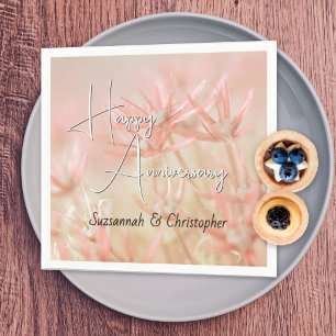 Dusty Orange Floral Background Anniversary Napkins