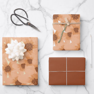 Dusty Orange Flowers Vintage Botanical Pattern Wrapping Paper Sheets