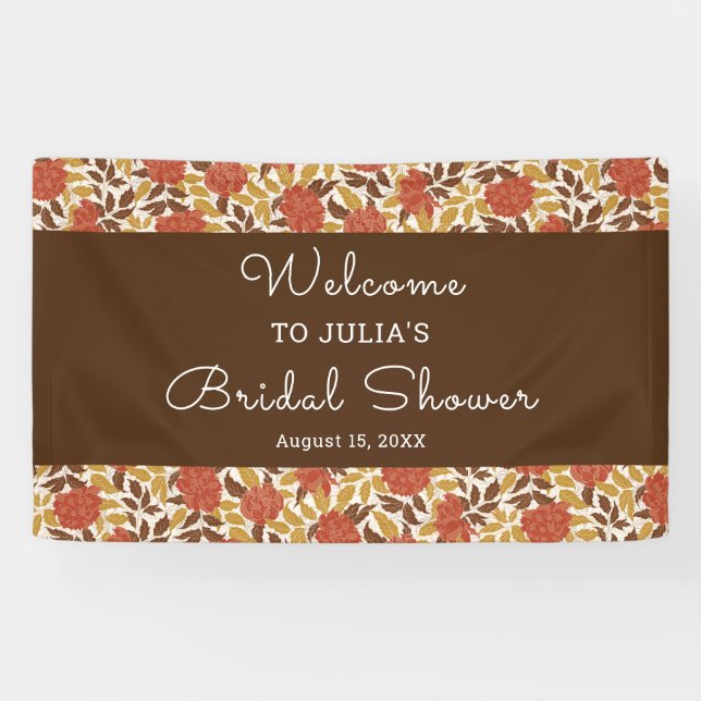 Dusty Orange Peony Flowers Fall Bridal Shower Banner (Horizontal)