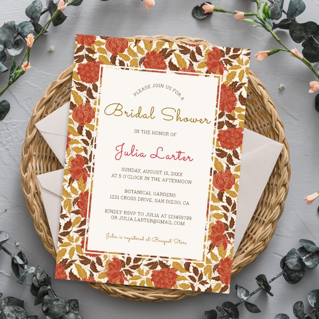 Dusty Orange Peony Flowers Fall Bridal Shower Invitation (Creator Uploaded)