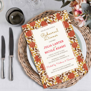 Dusty Orange Peony Flowers Fall Rehearsal Dinner Invitation