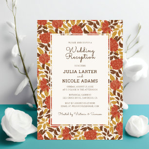 Dusty Orange Peony Flowers Fall Wedding Reception Invitation