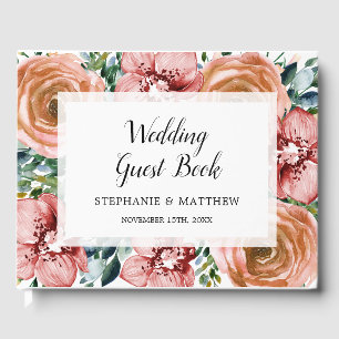 Dusty Orange Roses Wine Red Orchids Floral Wedding Guest Book