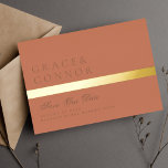 Dusty Orange Terracotta Stripe Photo Save The Date Foil Invitation<br><div class="desc">Please contact us for additional stationery or questions... . This card is part of a unique suite and collection.</div>