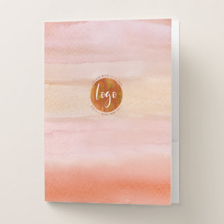 Dusty Orange Watercolor with Your Logo & Pictures Pocket Folder