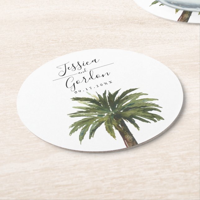 Dusty Palm | Beach-Themed  Round Paper Coaster (Angled)
