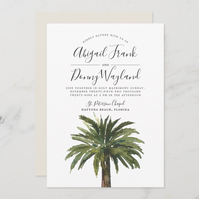 Dusty Palm | Sand Back Wedding Celebration Invitation (Front/Back)