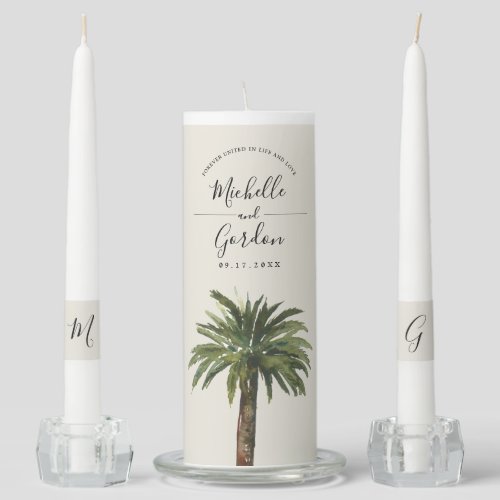 Dusty Palm  Unity Candle Set
