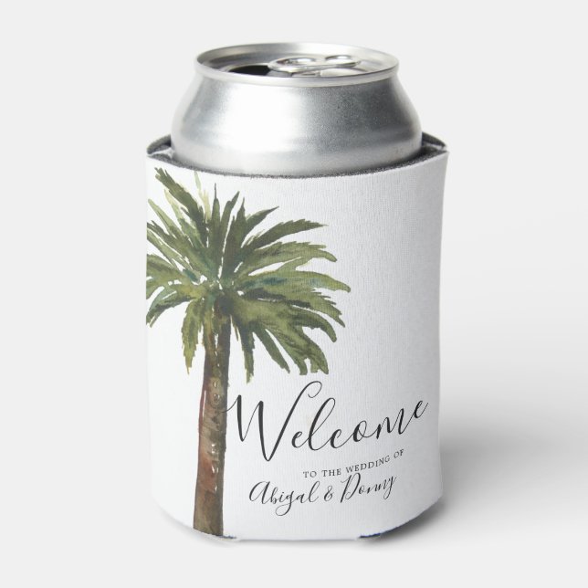 Dusty Palms | Coastal Wedding Can Cooler (Can Front)