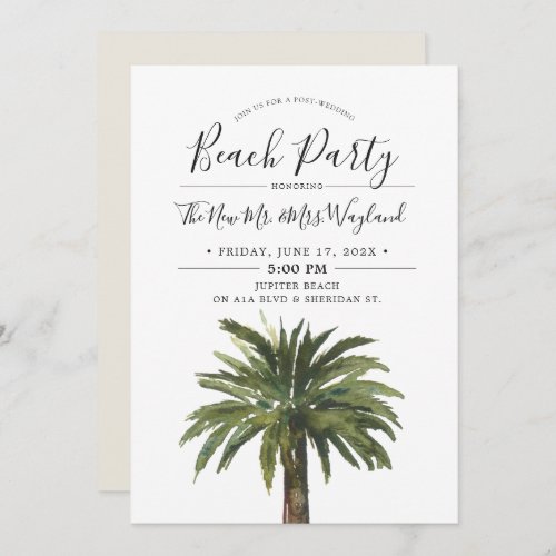 Dusty Palms  Sand Post Wedding Beach Party Invitation