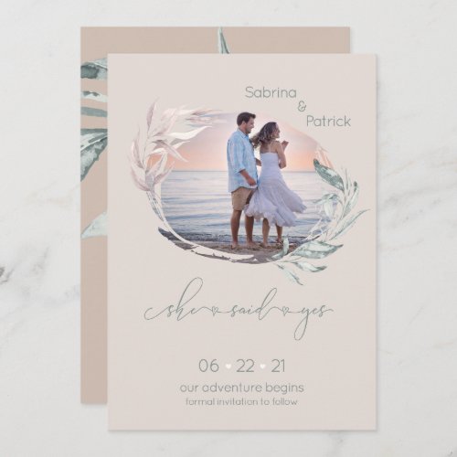 Dusty Palomino Rose Leafy Photo Save the Date