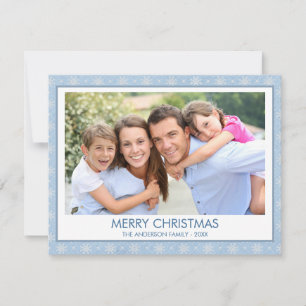 Dusty Pastel Blue Christmas Snowflake Family Photo Holiday Card