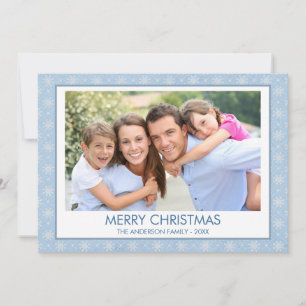 Dusty Pastel Blue Christmas Snowflake Family Photo Holiday Card
