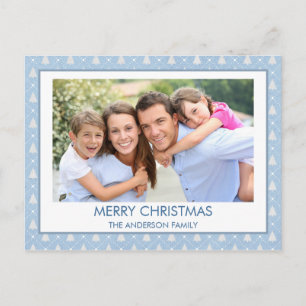 Dusty Pastel Blue Christmas Tree Family Photo Holiday Postcard