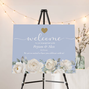 Dusty Pastel Blue Cream Floral Gold Engagement Foam Board