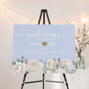 Dusty Pastel Blue Cream Floral Heart Engagement Foam Board